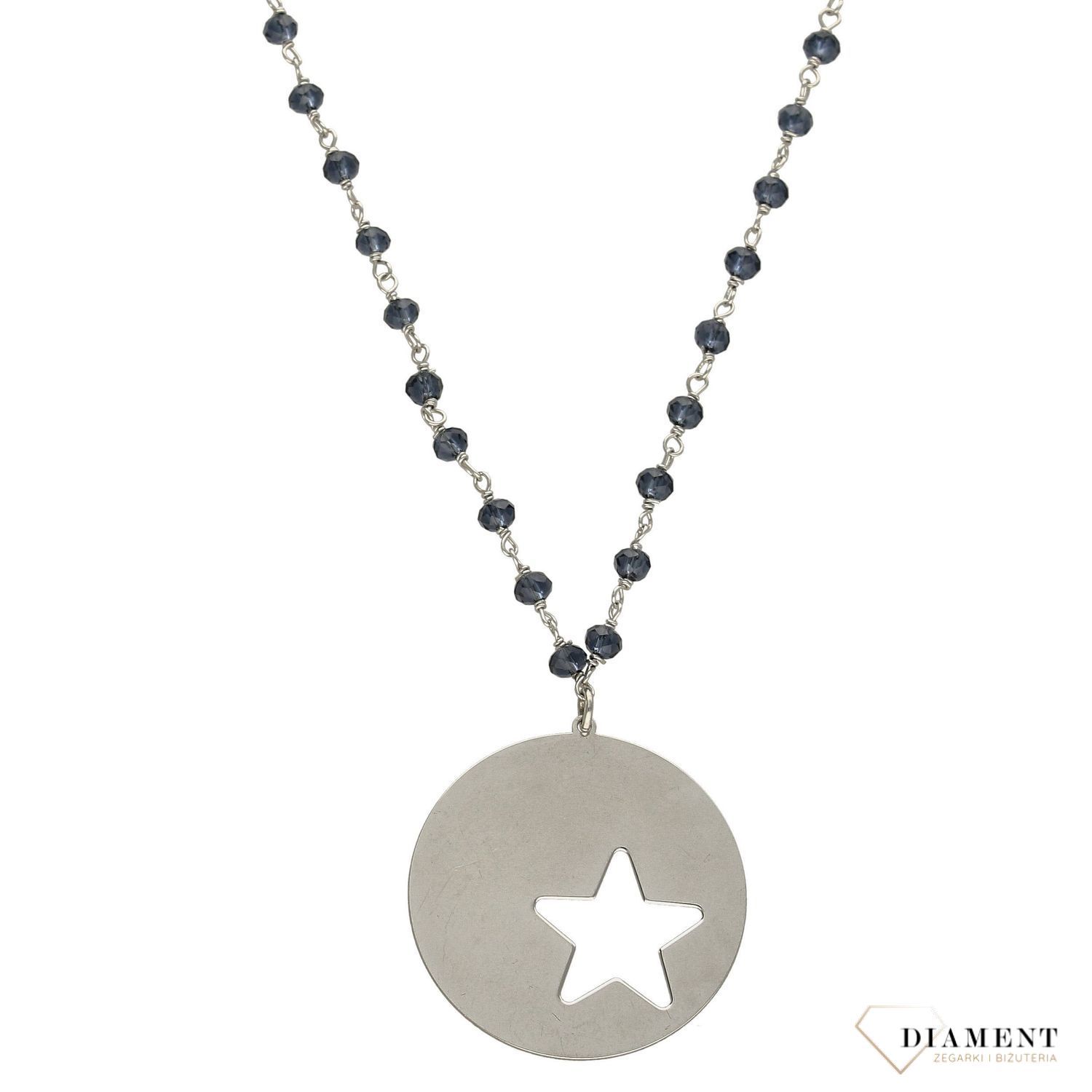 Długi naszyjnik srebrny koraliki z okrągłą blaszką Dall'Acqua ✓Naszyjnik srebrny kółeczko.jpg